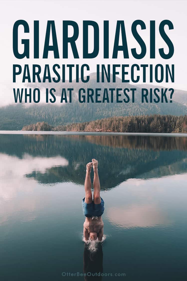 Man diving into a lake. The text says... Giardiasis Parasitic Infection. Who is at Greatest Risk?