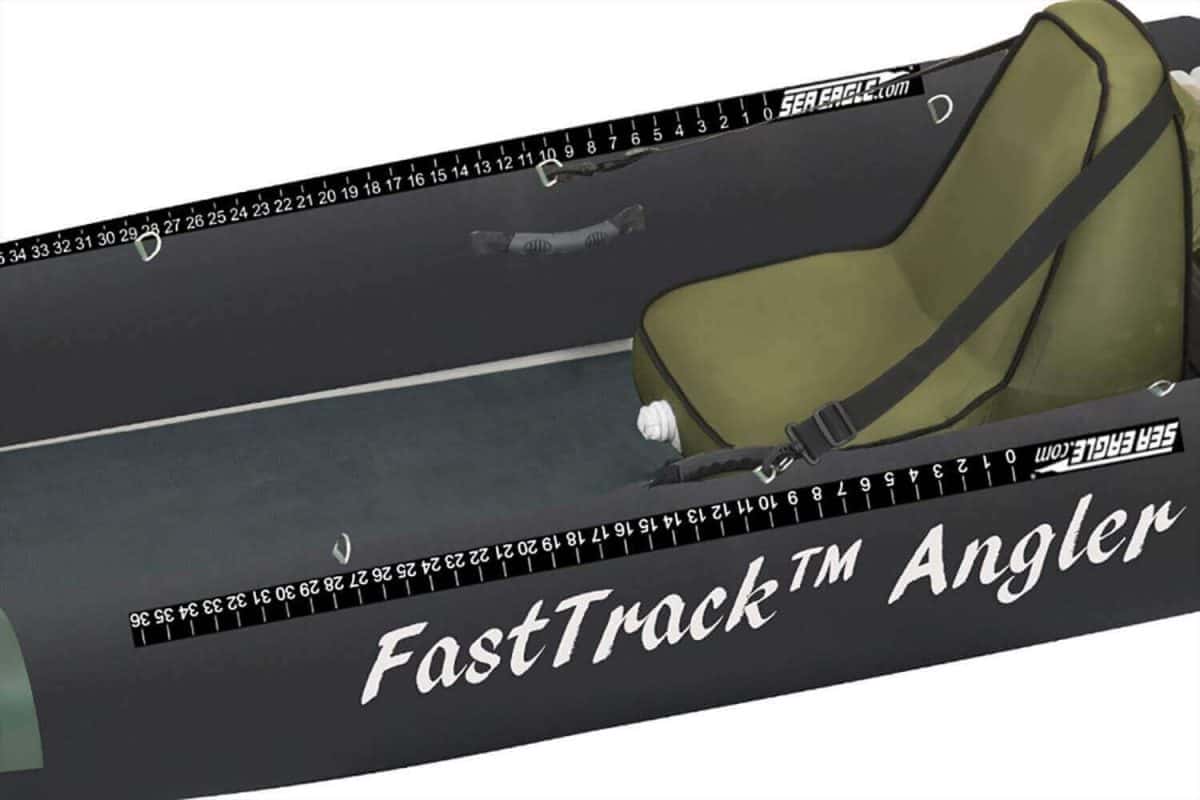 The 385fta FastTrack fishing kayak has a built-in fish ruler for measuring your catch.