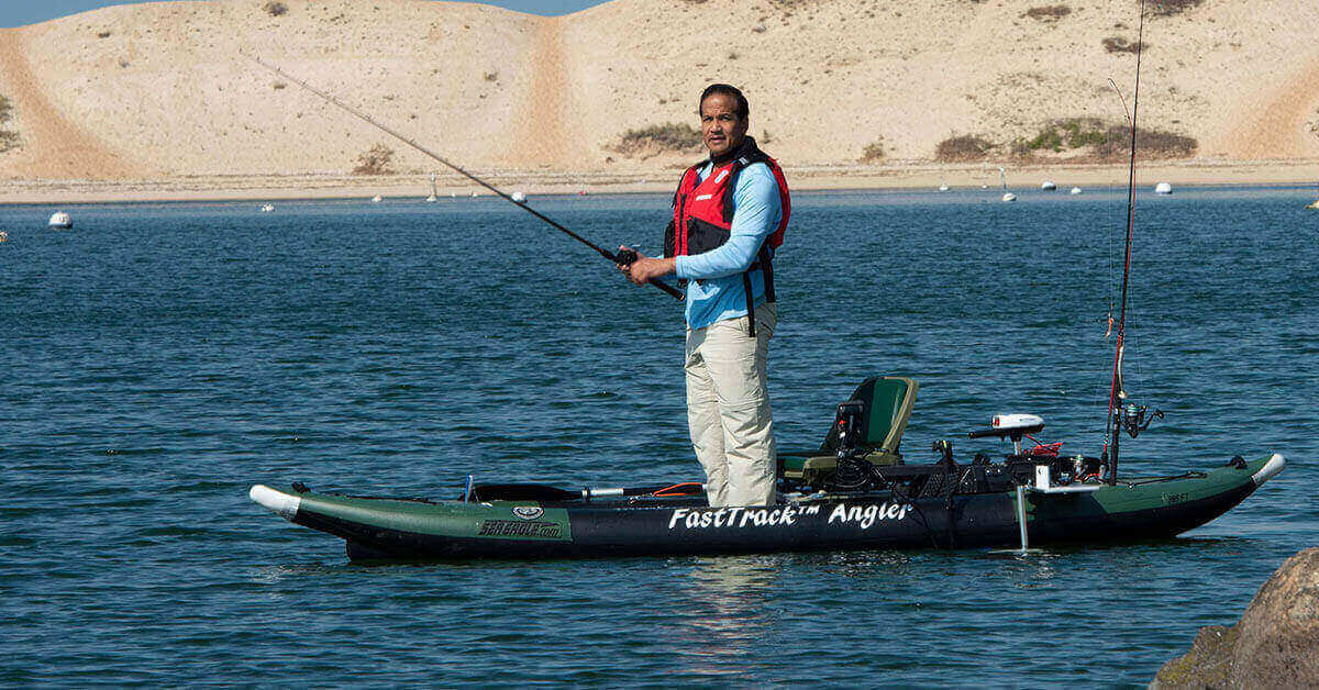 Stand up fishing on a Sea Eagle 385fta FastTrack Angler inflatable kayak.