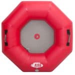 The top view of an AIRE Rocktabomb inflatable river tube in red.