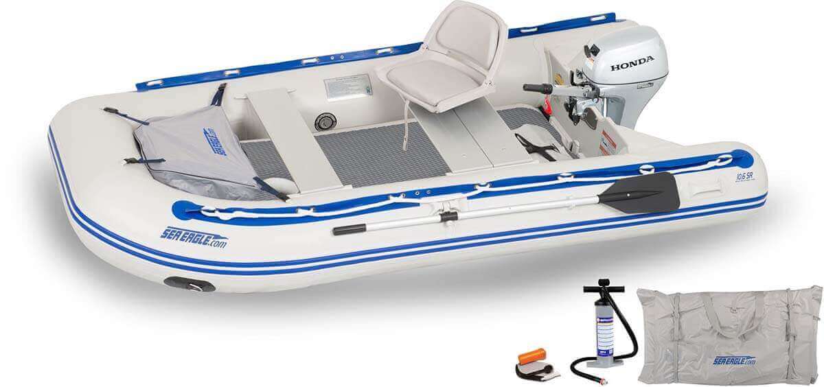 The 106SRDK_HM Sea Eagle 10’6″ Sport Runabout Inflatable Boat - Drop Stitch Swivel Seat Honda Motor Package.