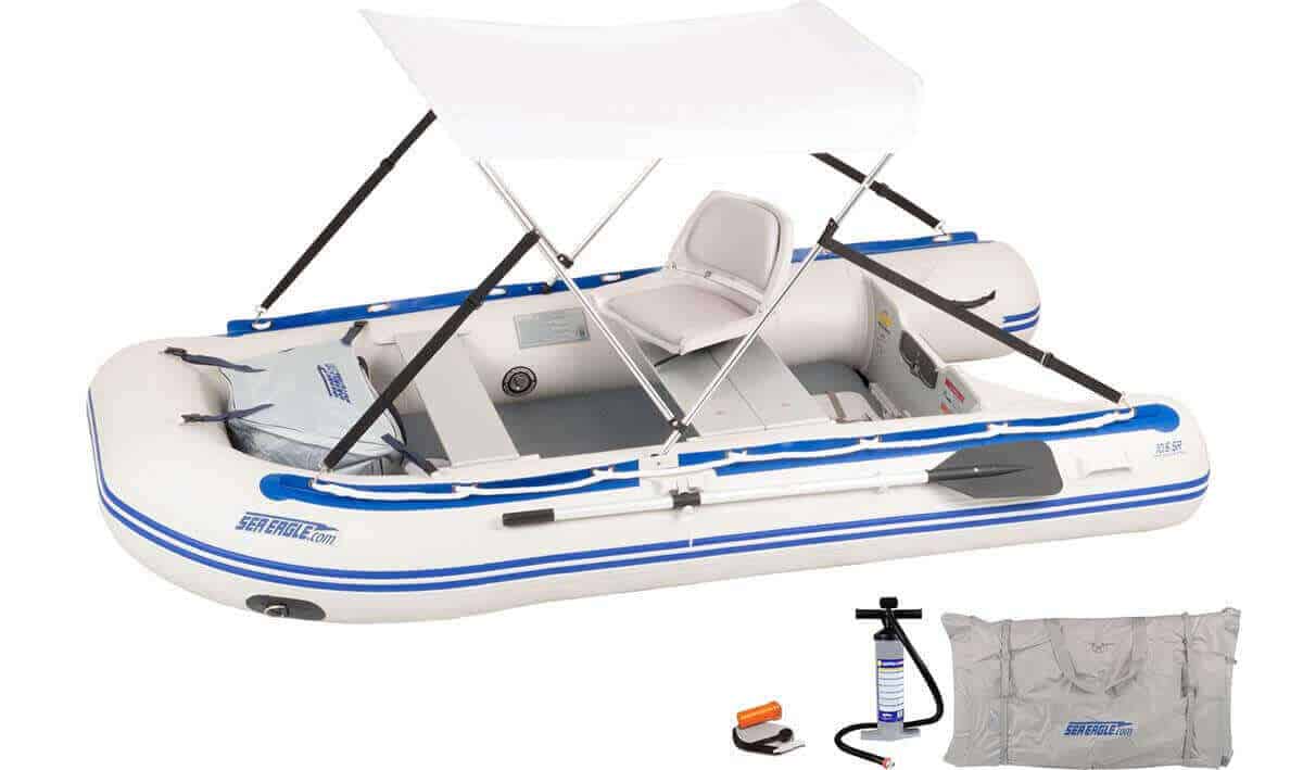 The 106SRDK_SWC Sea Eagle 10’6″ Sport Runabout Inflatable Boat - Drop Stitch Swivel Seat Canopy Package.