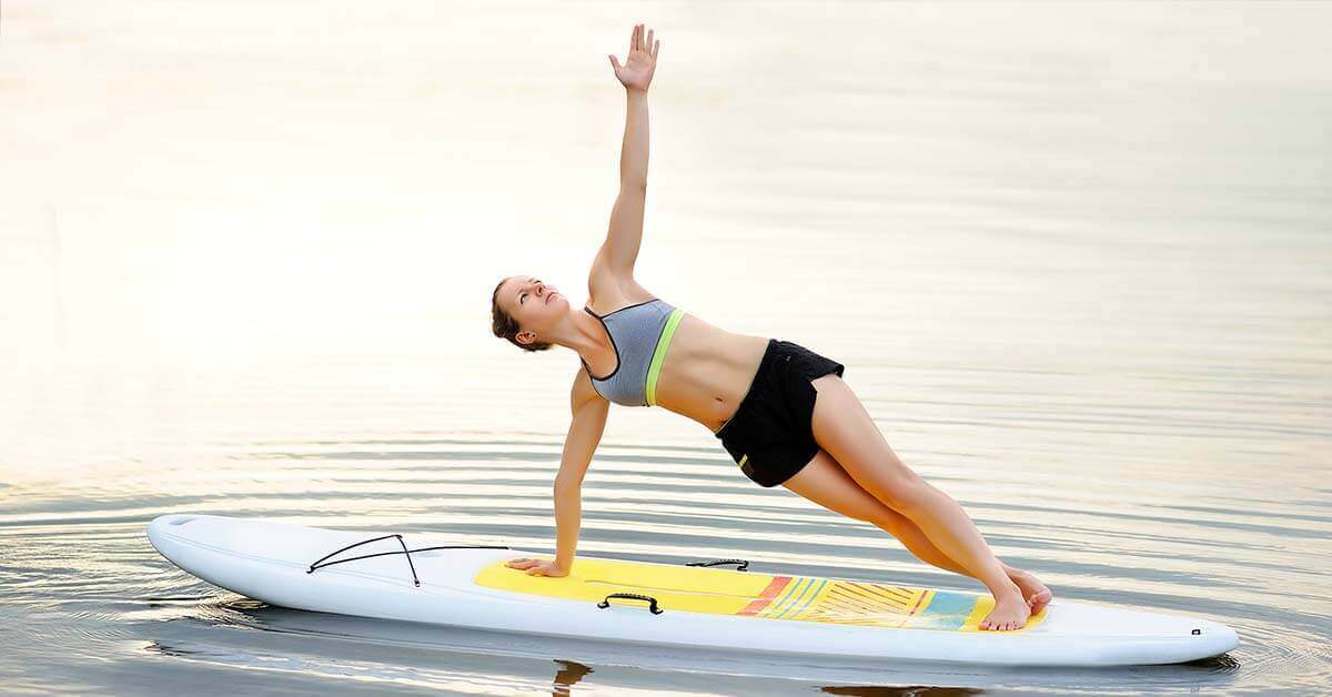Stand-up paddle board (SUP) yoga basic poses.