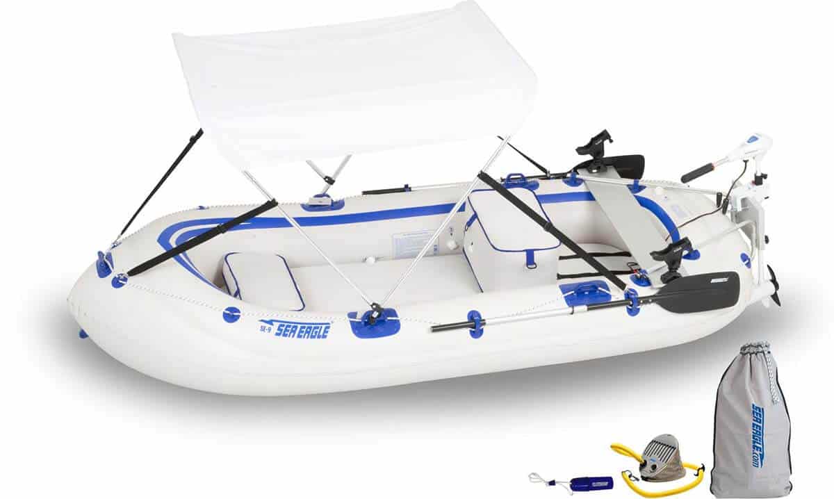 Sea Eagle SE 9 boat with the Fish-n-Troll Package and canopy.