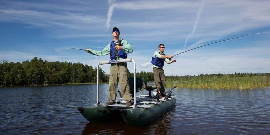 The great stability of the Sea Eagle 375fc FoldCat Inflatable Fishing Boat makes it easy to stand, cast, and fish.