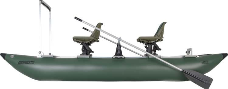 The side view of a 375fc FoldCat Inflatable Pontoon Boat.