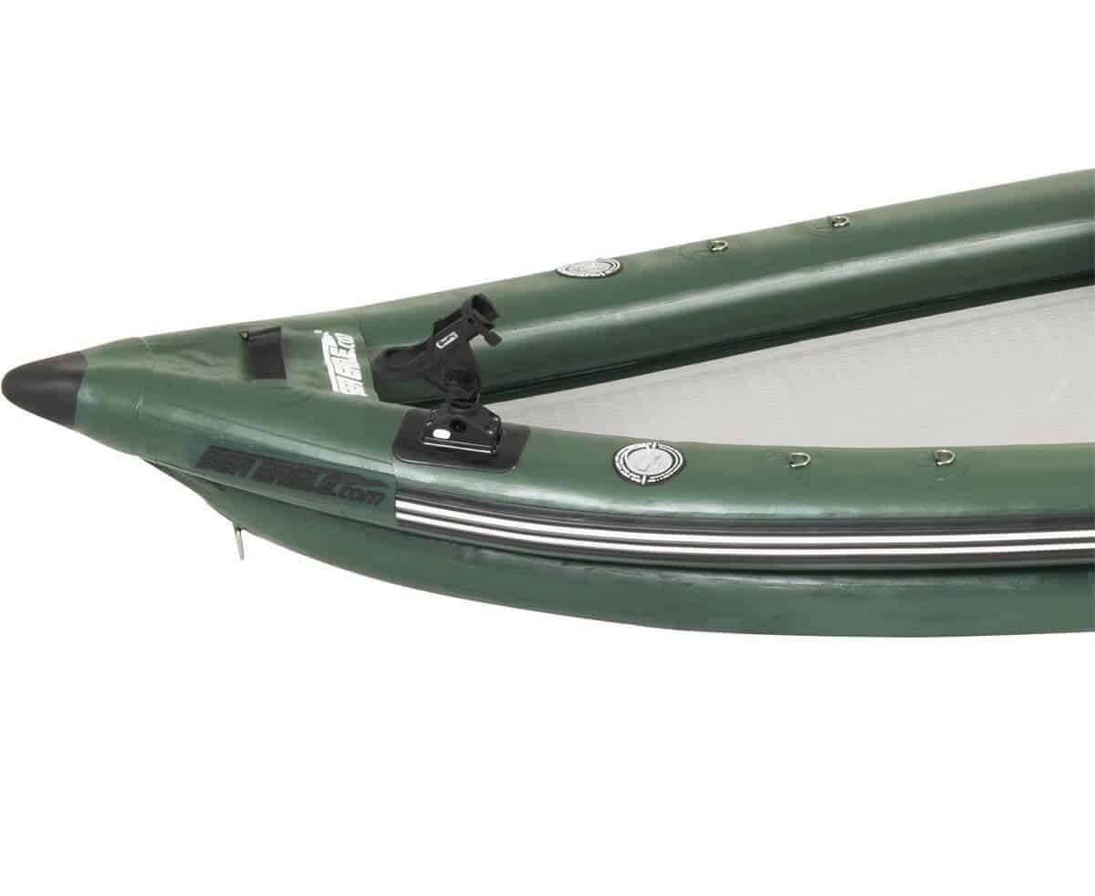 The Sea Eagle FishSkiff 16 Inflatable Fishing Boat has a Scotty Pad at the bow and stern for mounting Scotty Fishing Accessories.