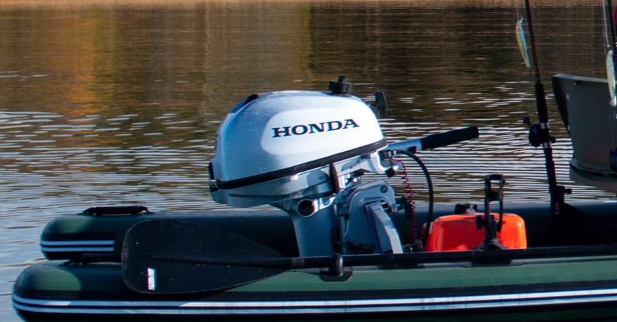 The Sea Eagle FishSkiff 16 Inflatable Fishing Boat will take up to a 10 hp gas motor.