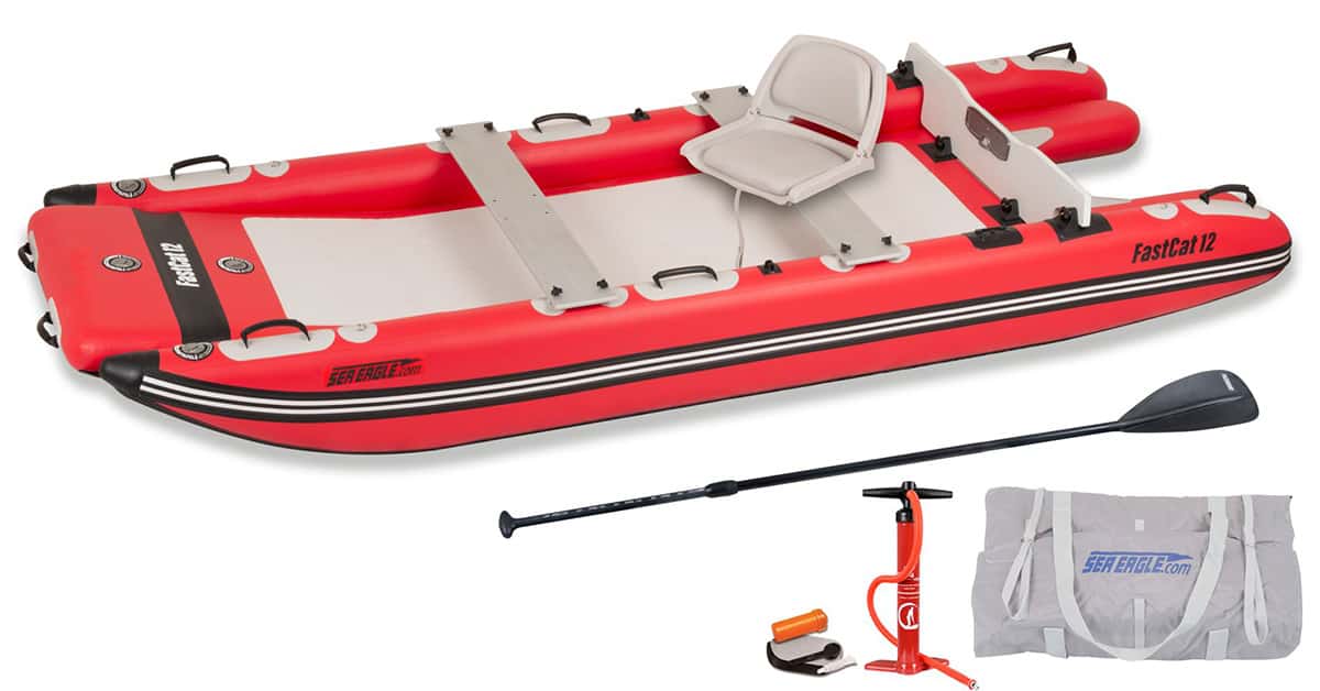 The Sea Eagle FastCat 12 Catamaran Inflatable Boat Deluxe Package (Model Number FASTCAT12K_D).
