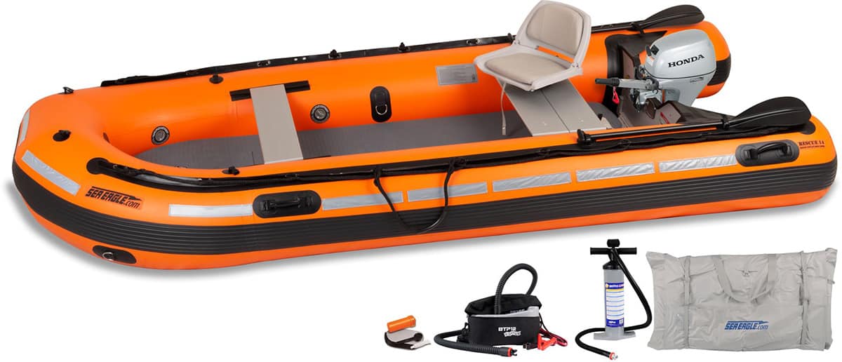 The Sea Eagle Rescue14 Sport Runabout Inflatable Boat, Model Number RESCUE14K_HM.