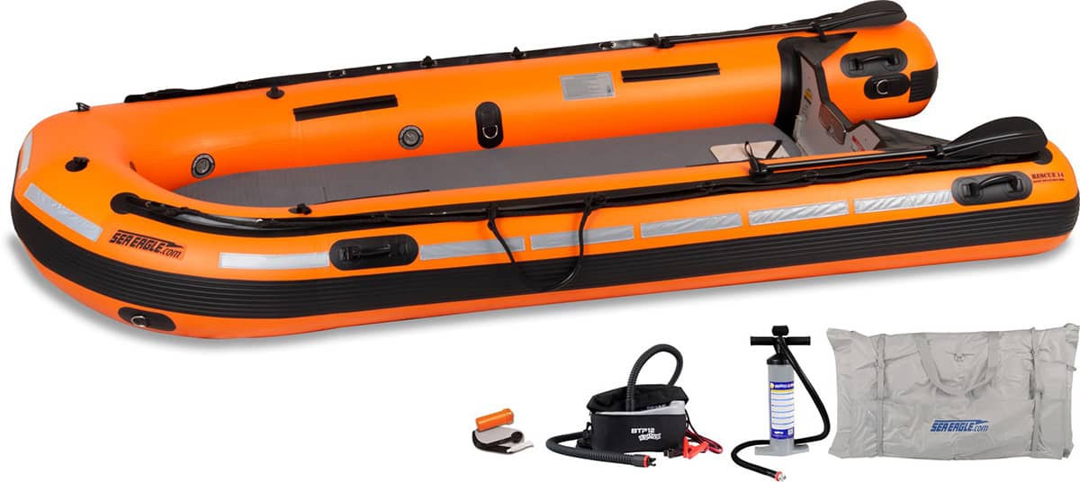 The Sea Eagle Rescue14 Sport Runabout Inflatable Boat, Model Number RESCUE14K_RE.