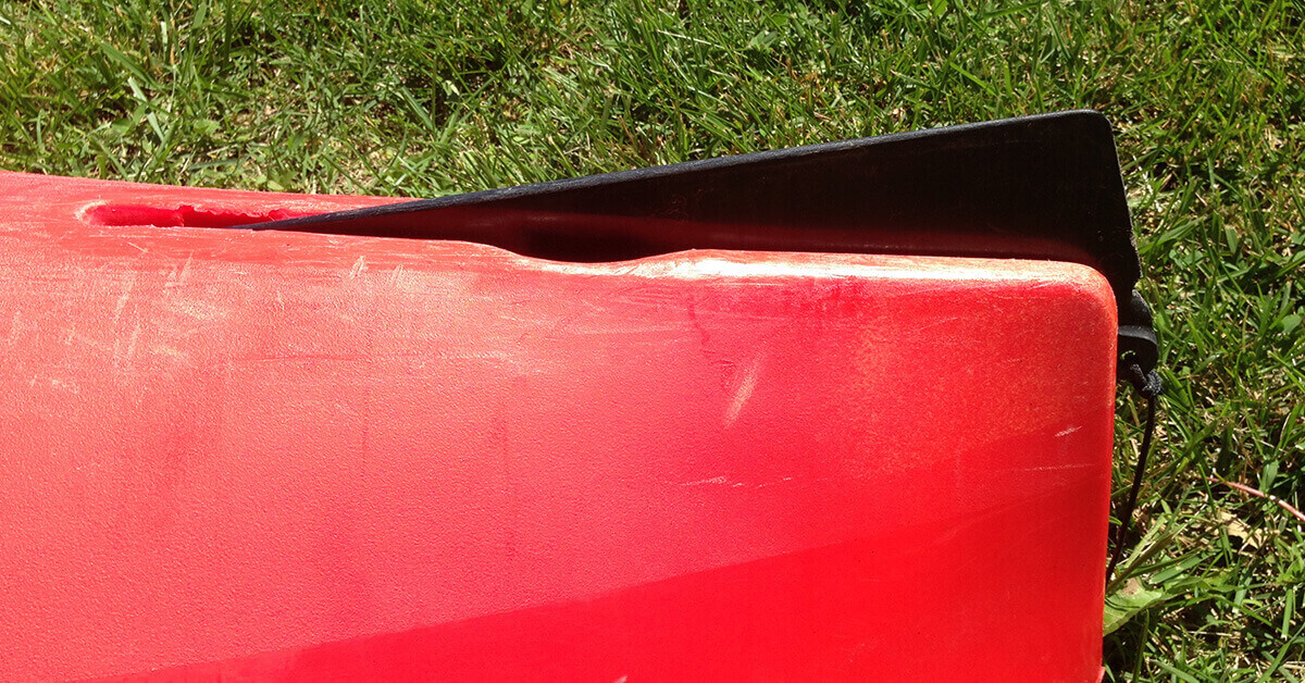 Drop skeg on the rear hull of a Dagger Axis 10.5.