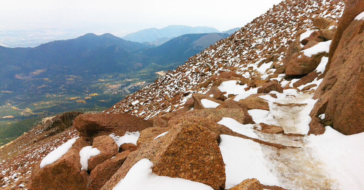 The trail near the top of Pikes Peak in Colorado as I hiked down on September 30, 2012.