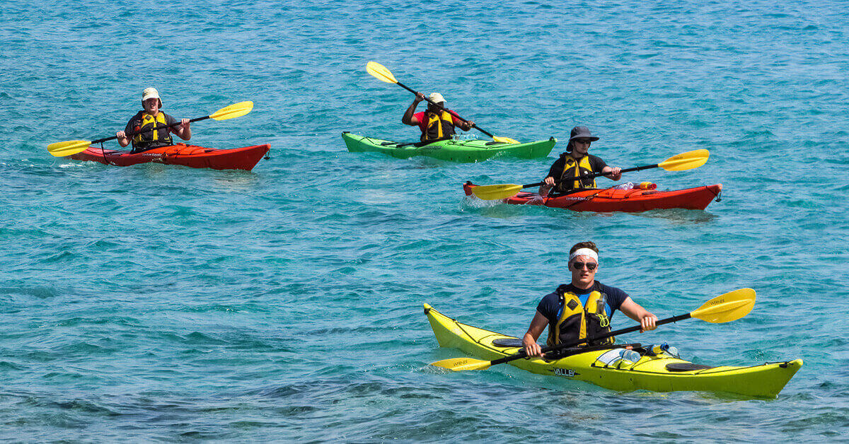 A group of sea kayakers enjoying a day on the water.