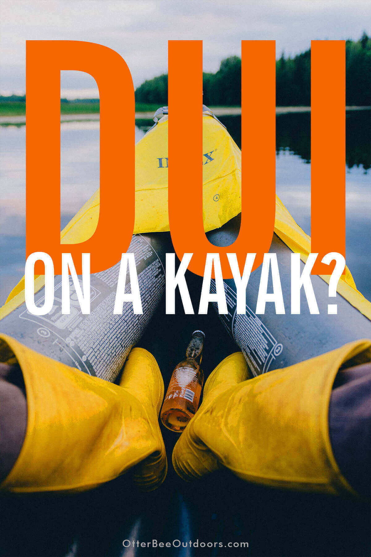 A kayaker drinking beer in an inflatable kayak.