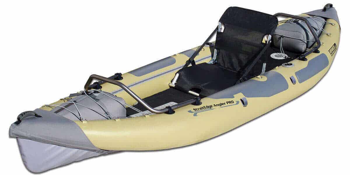 Side view of the Advanced Elements StraitEdge Angler inflatable fishing kayak, Model Number AE1055.