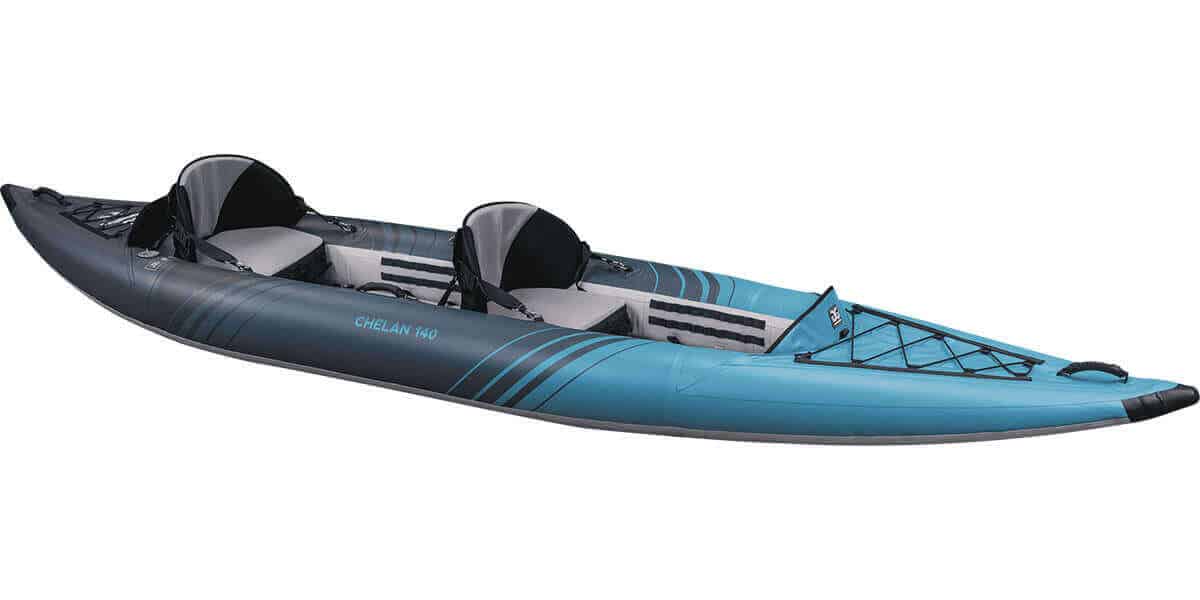 Side view of the Aquaglide Chelan 140 Tandem Inflatable Kayak.