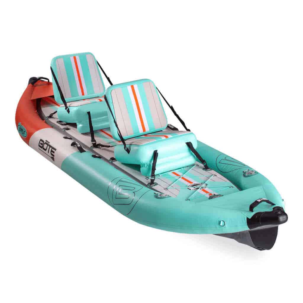 Front view of the BOTE Zeppelin Aero 12′6″ Classic Seafoam Inflatable Kayak.