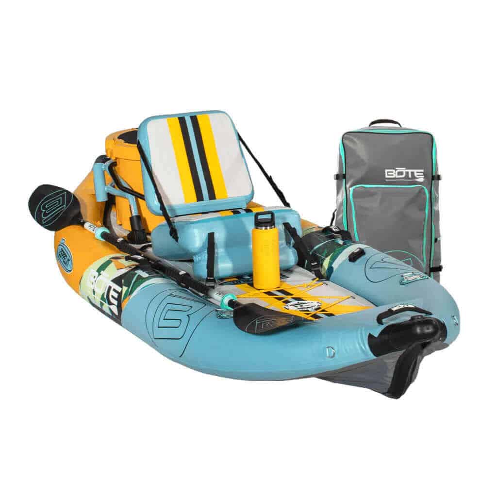 Front view of the BOTE Zeppelin Aero 10′ Native Paradise inflatable kayak package.
