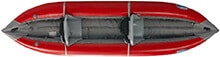 Horizontal top view of a red AIRE Outfitter II 2-person inflatable kayak.