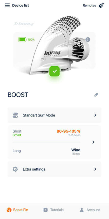 A screen capture of the Boost Fin phone app.